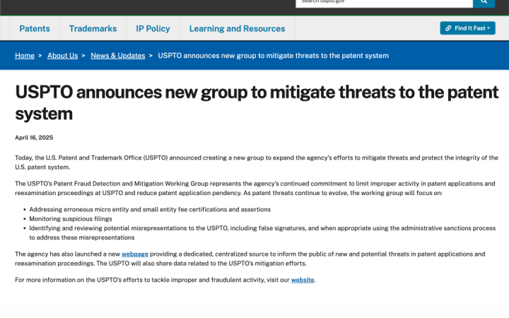 【重要提醒】USPTO成立專(zhuān)利欺詐檢測(cè)工作組：中國(guó)企業(yè)申請(qǐng)美國(guó)專(zhuān)利須警惕新風(fēng)險(xiǎn)